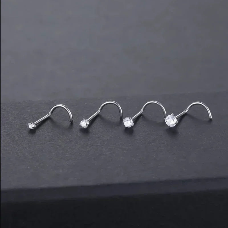 10pcs Titanium Nose Piercing Studs with CZ Crystals - Body Jewelry Set