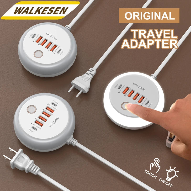 Multi-Device USB & Type-C Fast Charging Power Strip with Nightlight - Travel Charger 50W