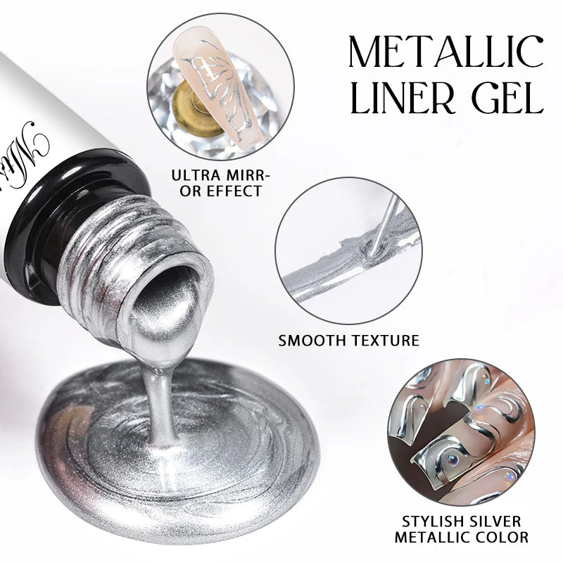 Metallic Liner Gel Nail Polish - Mirror Effect Chrome Nail Art 5ml