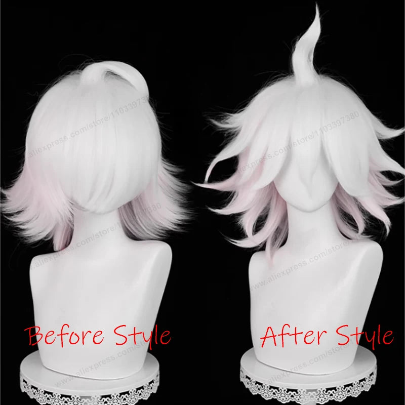 Pink White Gradient Cosplay Wig 37cm Short Synthetic Heat-Resistant Hair for Anime Costume