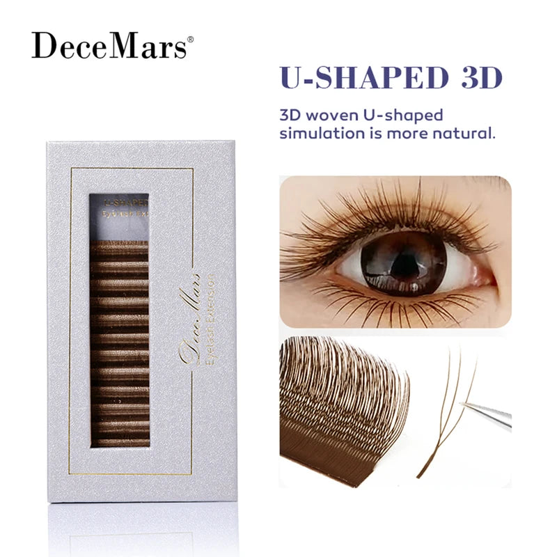 U-Shaped 3D Brown Eyelash Extensions Tray - Multiple Curl & Length Variants