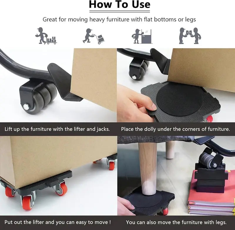 Furniture Movers with Wheels 4-Pack Portable Dolly with 360° Rubber Casters
