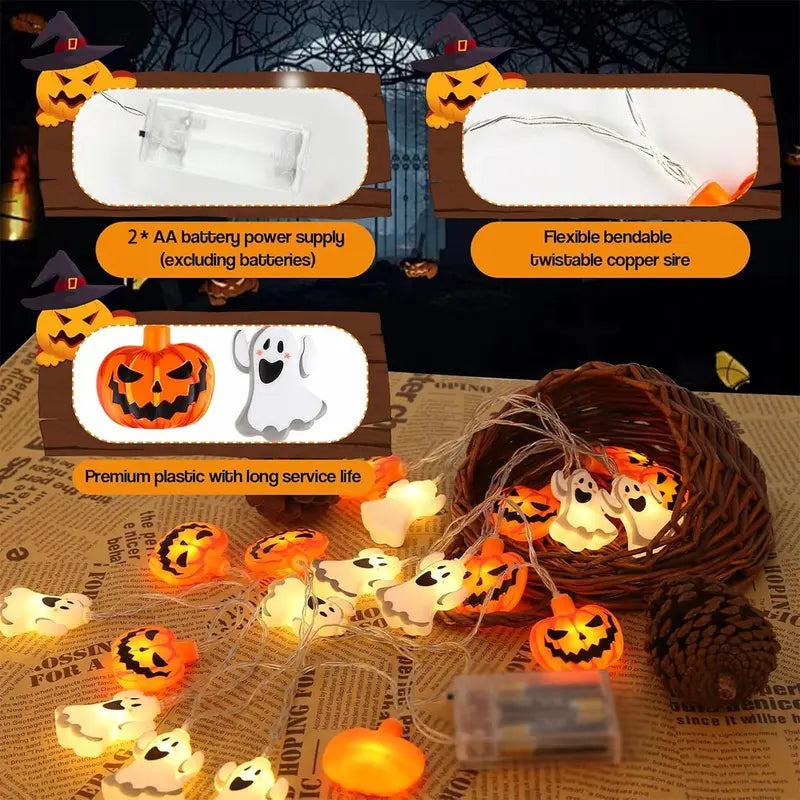 Halloween Pumpkin & Ghost String Lights - Battery Powered LED Decor (All Variants)