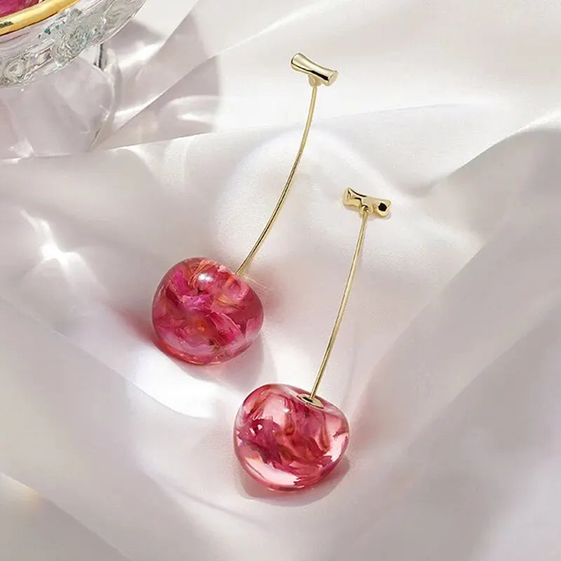 Red Cherry Drop Earrings for Women - Stylish Resin Fruit Dangle Jewelry
