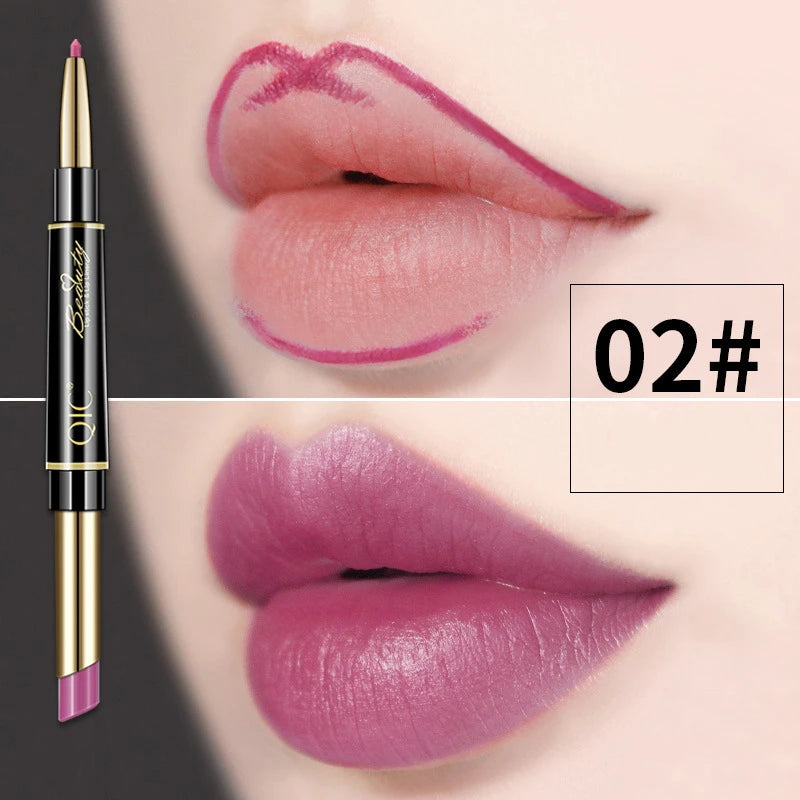 2-in-1 Waterproof Lip Liner and Matte Lipstick Pencil - Long Lasting Makeup