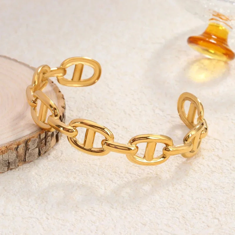 Gold Color Skeleton Bracelet for Women Wide Bangle Jewelry Gift