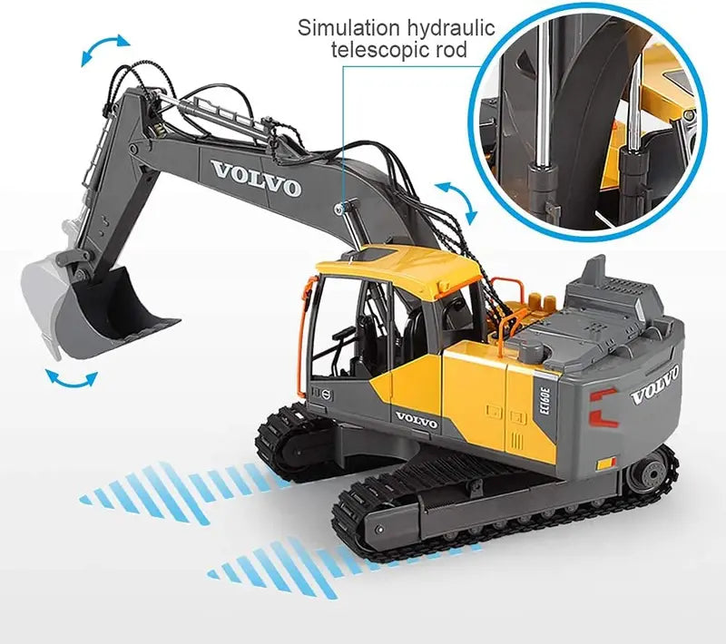 RC Excavator 1:16 Scale 3-in-1 Remote Control Crawler Truck with Alloy Body