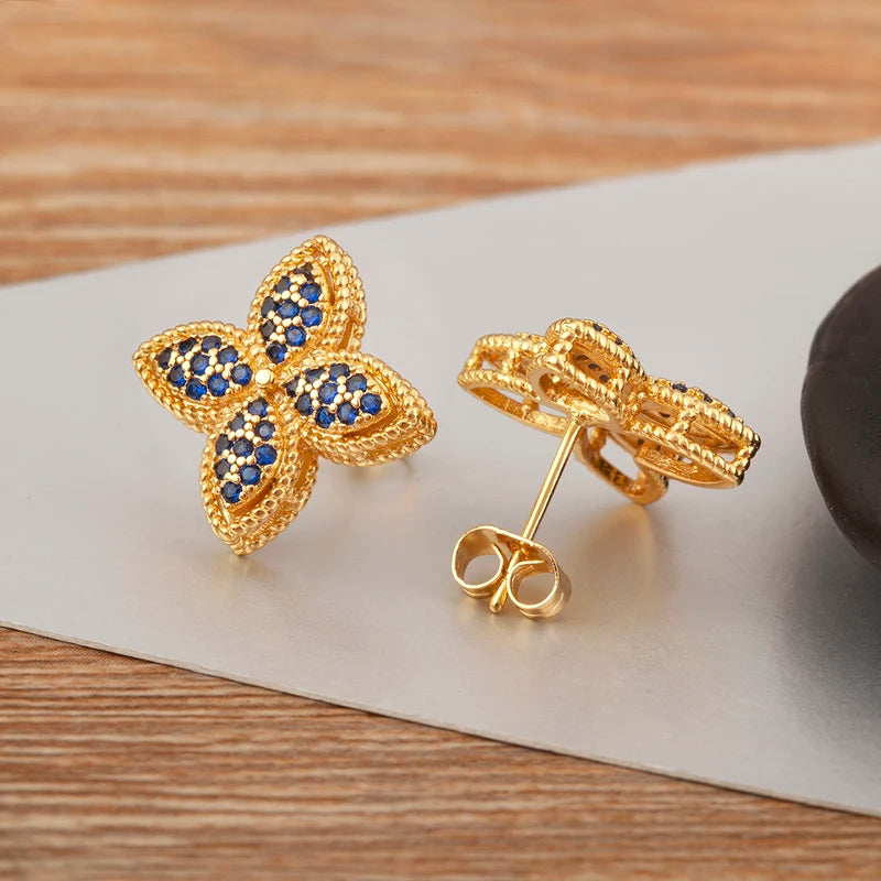 Elegant Flower-Shaped Crystal Zircon Stud Earrings for Women – Fine Jewelry Gift