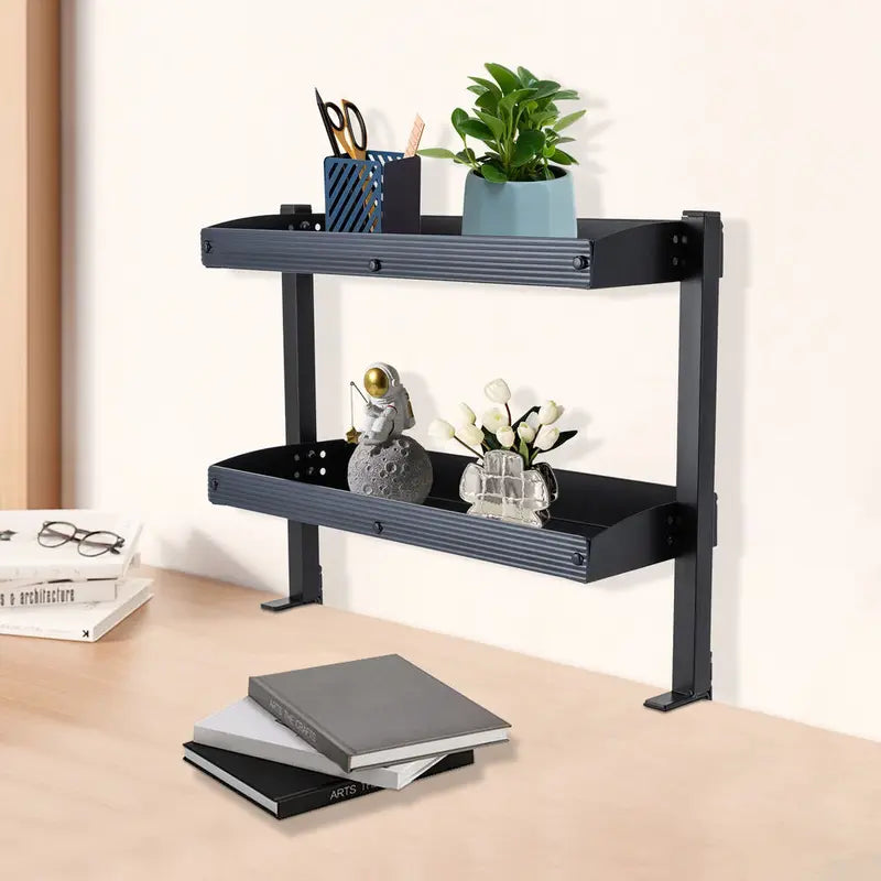 Clamp-On 2-Tier Desk Shelf Organizer with Adjustable Storage Tray