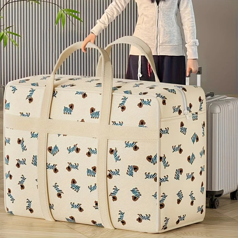 Foldable Luggage Organizer Bag with Puppy Pattern, Large Capacity Travel Storage