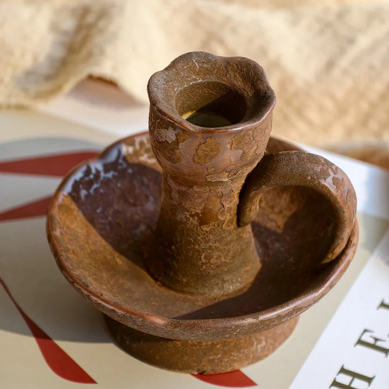 Handmade Coarse Ceramic Candle Holder for Living Room Bedroom Hospitality