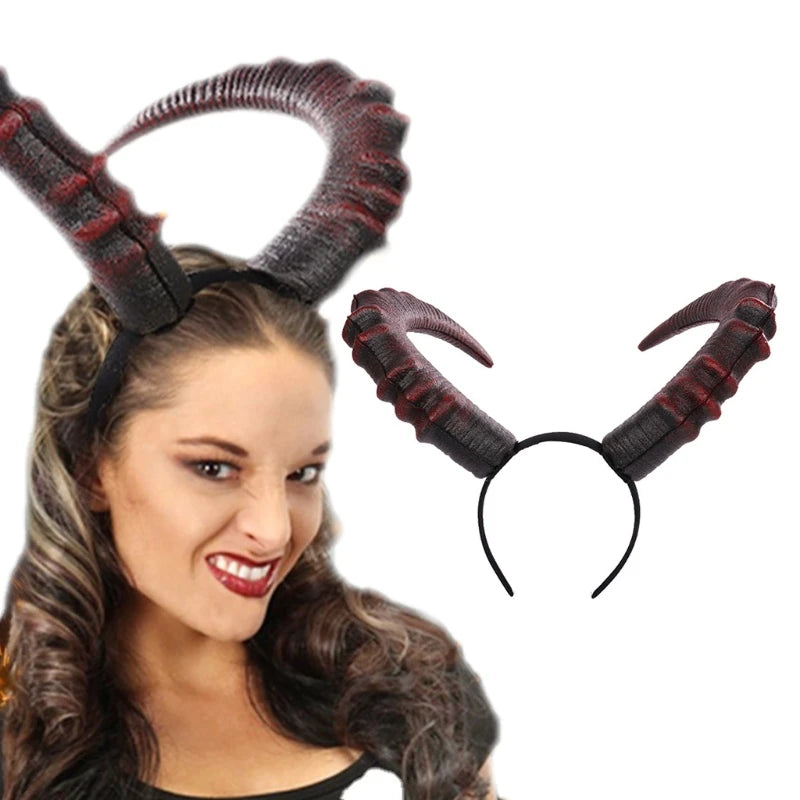 Gothic Devil Horn Headband Halloween Cosplay Hair Accessory - Black & Red