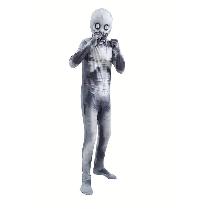 Kids Halloween Grim Reaper Skeleton Costume Role Play Mask & Jumpsuit Set