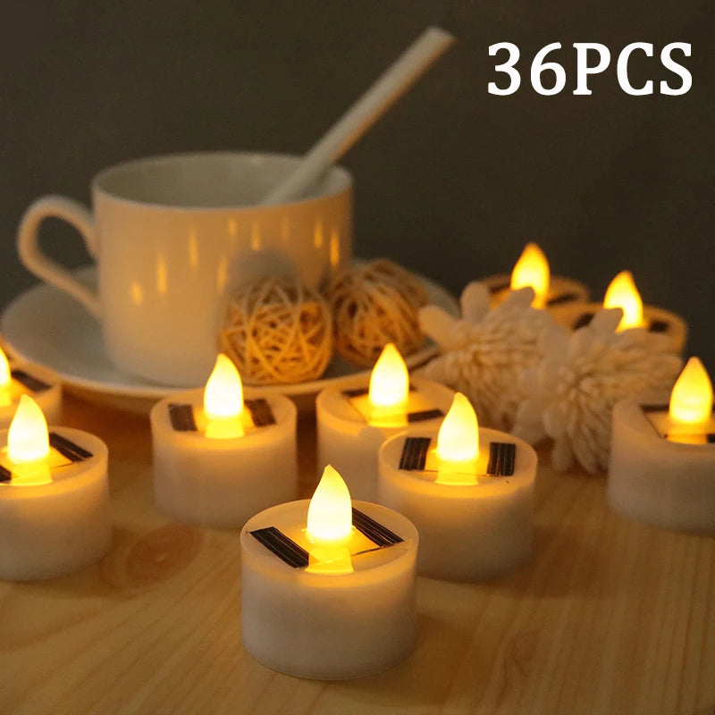 Outdoor Solar Flameless LED Tea Lights Waterproof Rechargeable for Garden & Party Decor