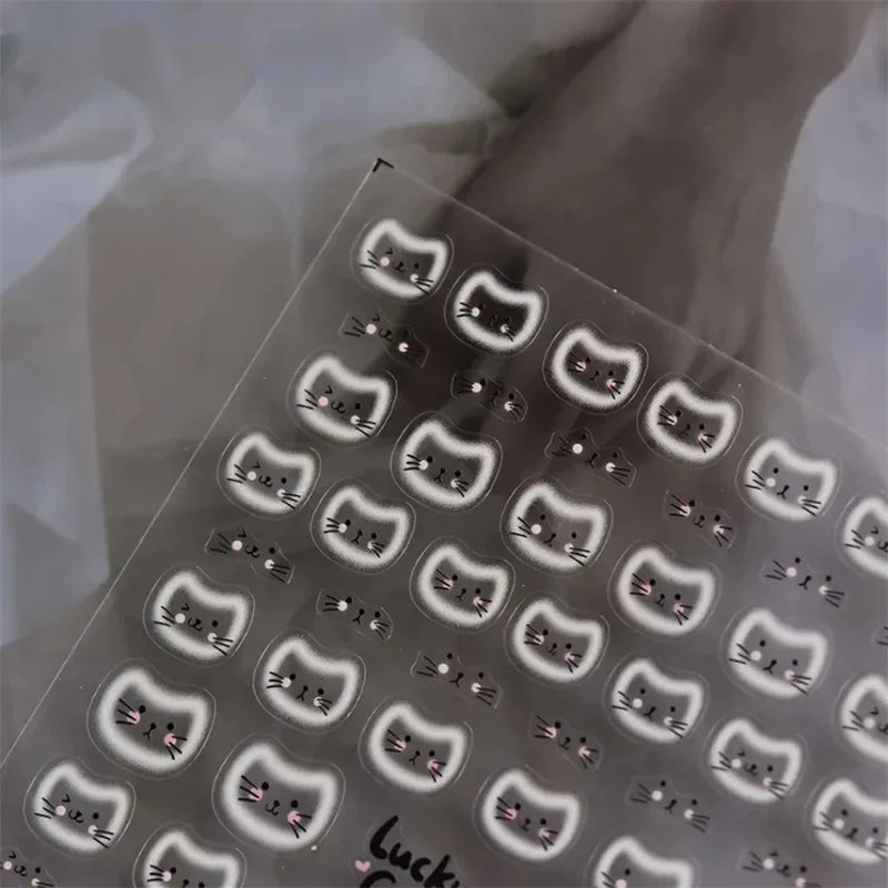 Cat Face Nail Art Stickers - Embossed Relief Manicure Decals for Creative Nails