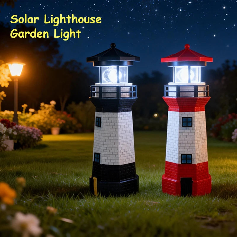 Solar Lighthouse Garden Light with Rotating Beacon Outdoor Yard Decor