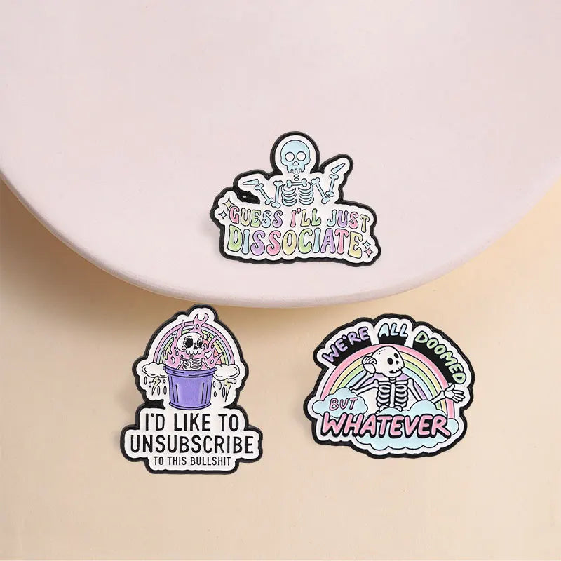 Set of Halloween Enamel Pins - Skeleton Ghost Grim Reaper Cat Voodoo Brooches Halloween Jewelry Gift