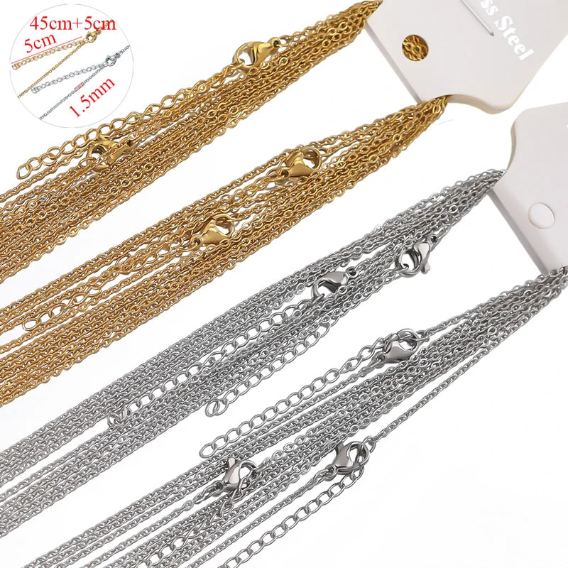 10pcs Stainless Steel Link Chains for Jewelry Making - Adjustable Bulk Necklaces