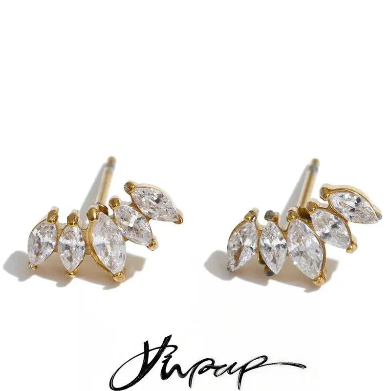 Delicate Stainless Steel Cubic Zirconia Stud Earrings for Women - Popular Daily Jewelry Gift