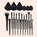 20-Piece Makeup Brush Set with Cushion Puffs - Professional Synthetic Fiber Tools