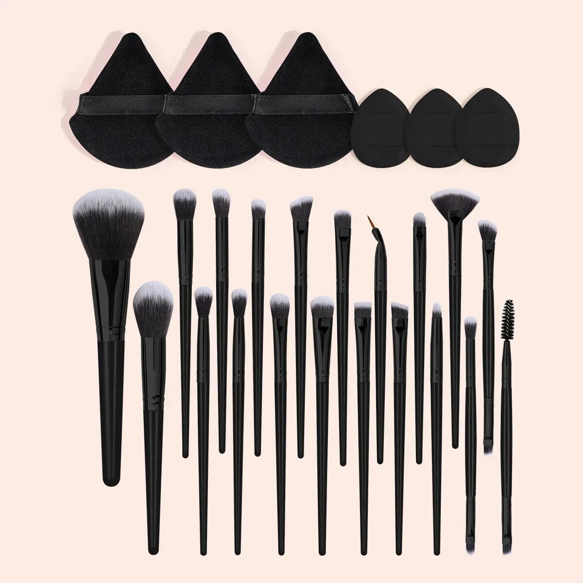 20-Piece Makeup Brush Set with Cushion Puffs - Professional Synthetic Fiber Tools