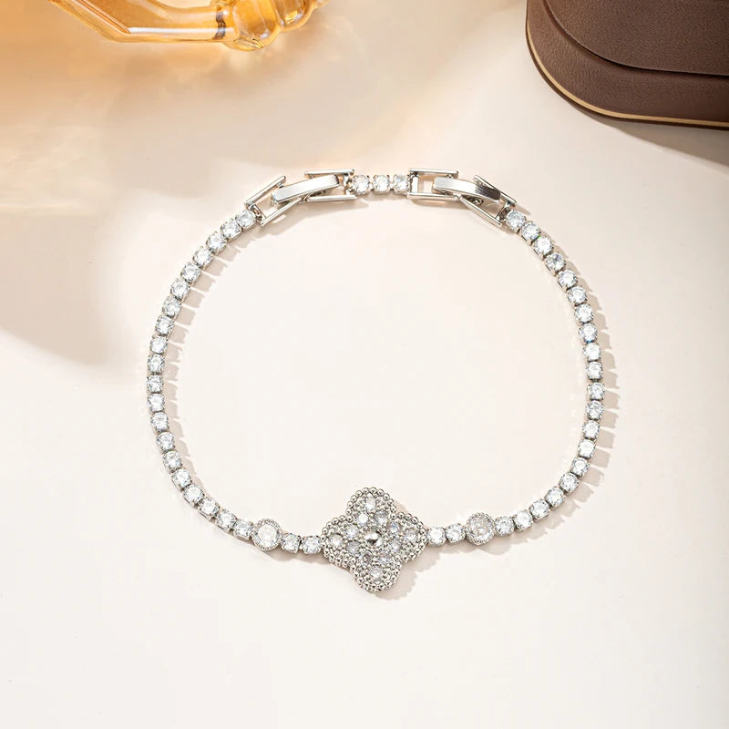 Luxury Clover Chain Bracelet for Women with Cubic Zirconia Charm, Elegant Four Leaf Jewelry Gift