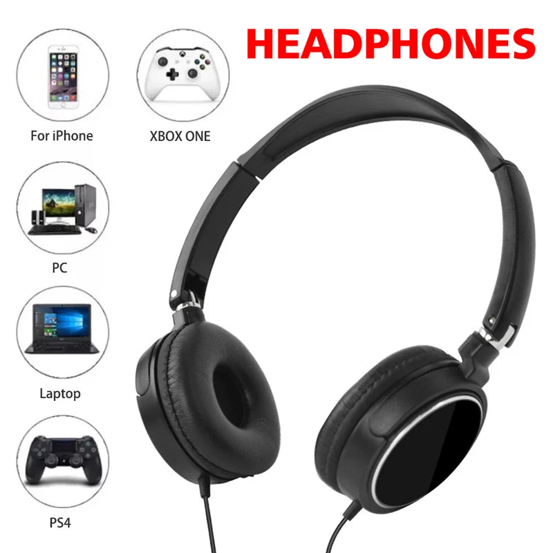 Foldable Wired Headphones with Noise Cancellation and Microphone - Adjustable Stereo Earphones for PC, Mobile, MP3