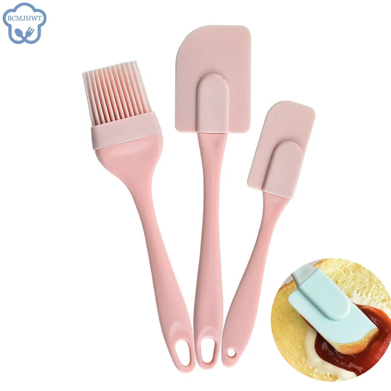 3-Piece Silicone Baking Spatula Set with Oil Brush for Cooking & Baking