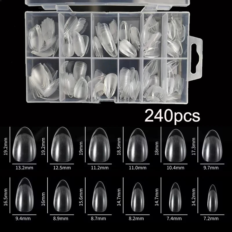 240 Pieces Half-Matte XXS Almond-Shaped Full Cover Soft Gel Nail Tips - Extra Short Nail Bed