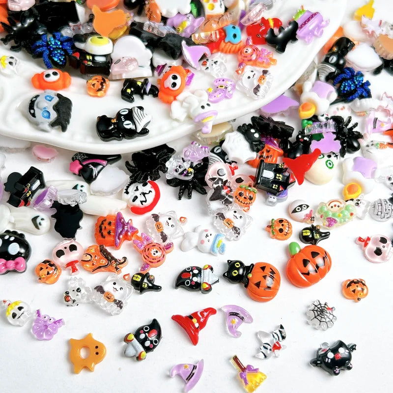 Halloween Nail Art Charms 20PCS Quirky Pumpkin Ghost Spider Bat Resin Decorations