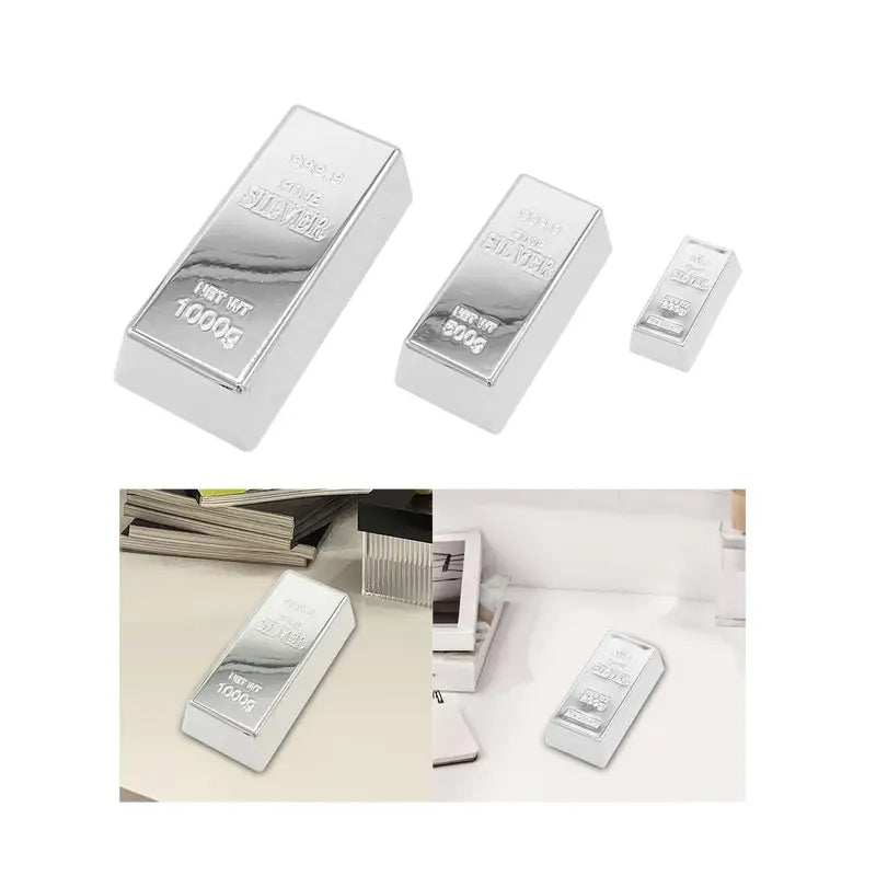 Fake Silver Bullion Brick Decor - Simulated Silver Gift for Parties & Home