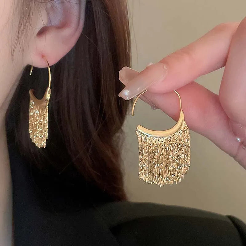 Metal Snake Bone Tassel Earrings for Women Geometric Party Jewelry - Gold Silver