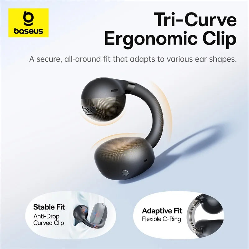 Open Ear Sports Earbuds with Clip-On Design, 4-Mic Clear Calls, Super Bass