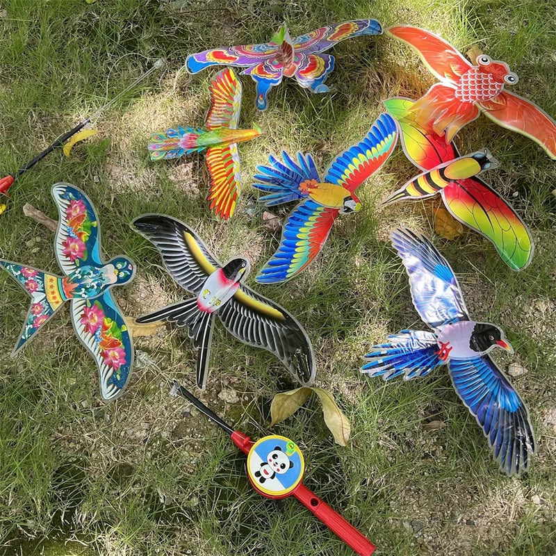 Kids Outdoor Mini Animal Kite with Foldable Fishing Rod - Butterfly Parrot Swallow