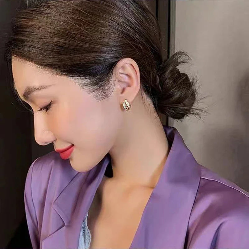 Elegant Zircon Arc Metal Stud Earrings for Women Party & Casual Wear