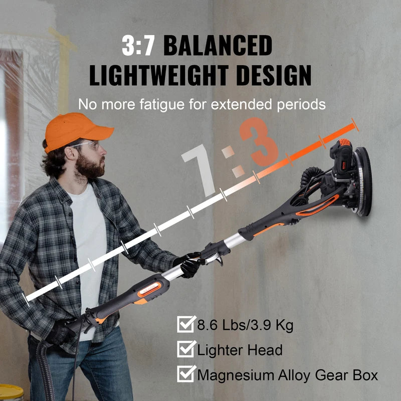 900W Drywall Sander with Dust Collection, Variable Speed & Self-Suction Handle