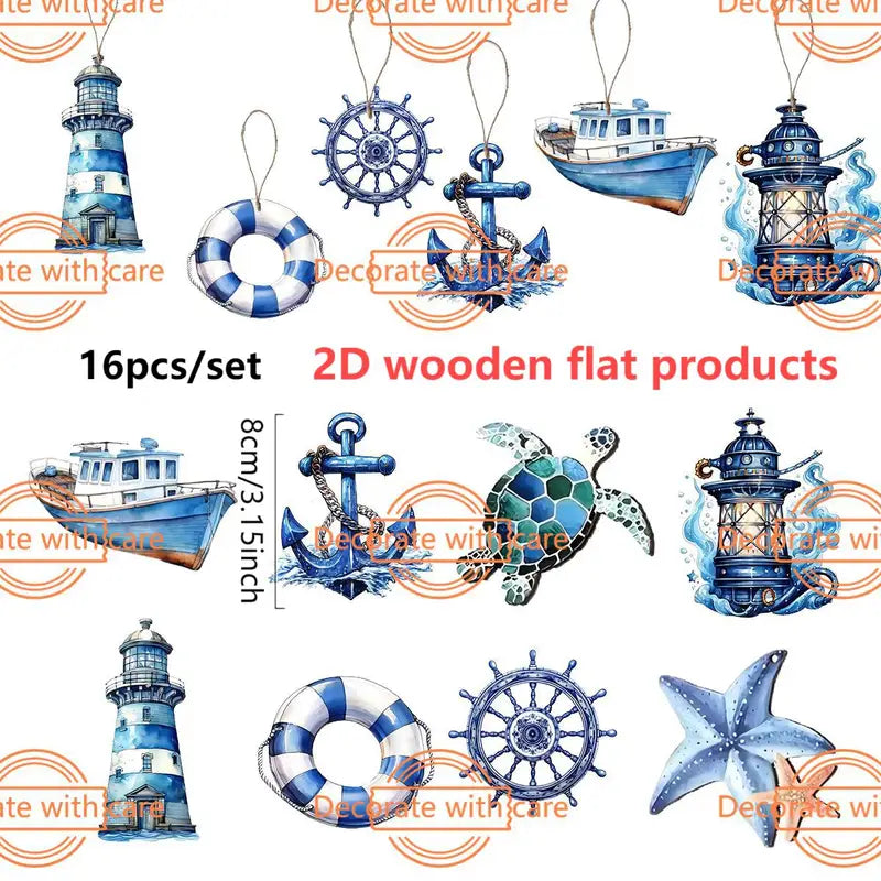 Summer Ocean Theme Wooden Hanging Ornament, Nautical Marine Decor for Home