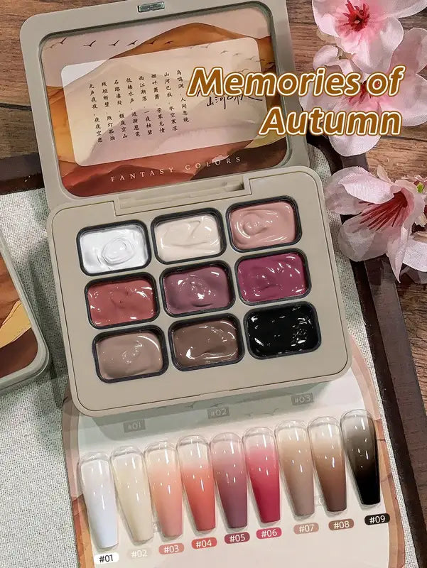 9-Colors Autumn Pattern Gel Nail Polish Set - Vibrant Semi-Solid Colors