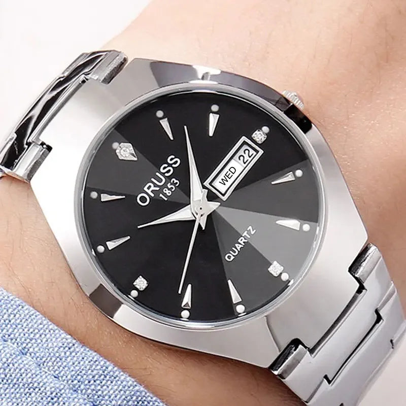 Men's Waterproof Luminous Dial Quartz Watch with Week Calendar - High Quality Stainless Steel