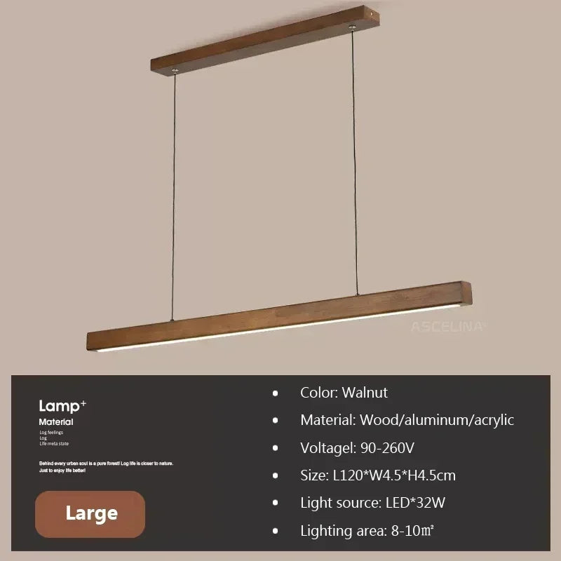 Nordic Pendant Light Wood Long Strip Chandelier for Living & Dining Room Lighting
