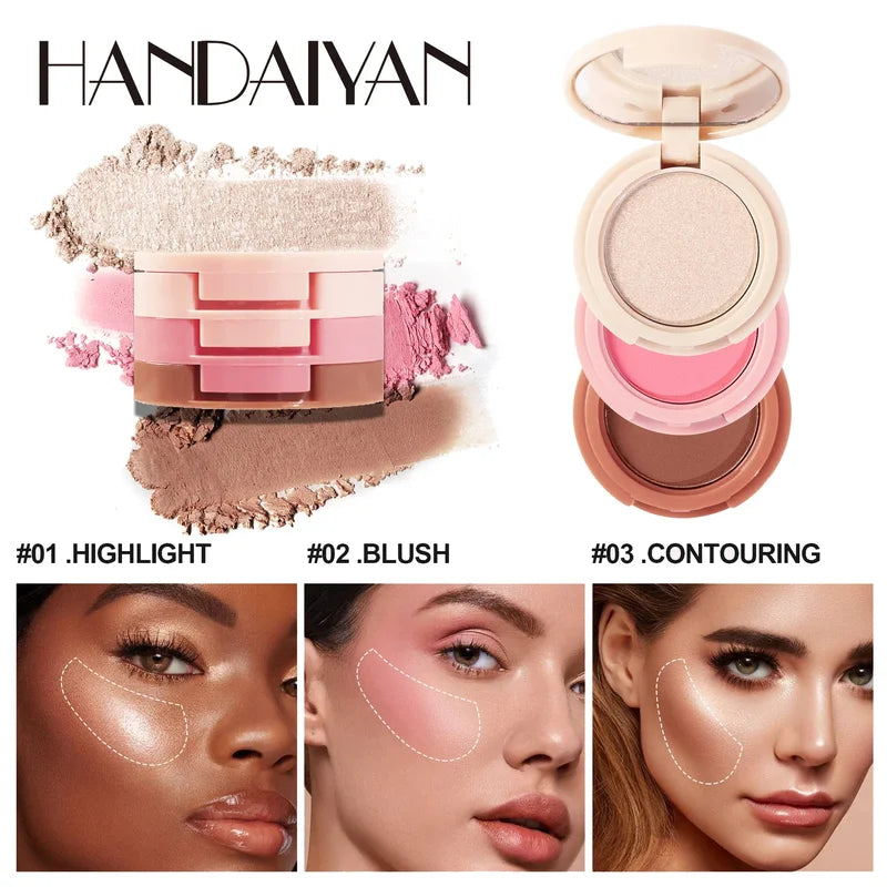 3-in-1 Face Makeup Palette with Highlighter Contouring Blush Eyeshadow