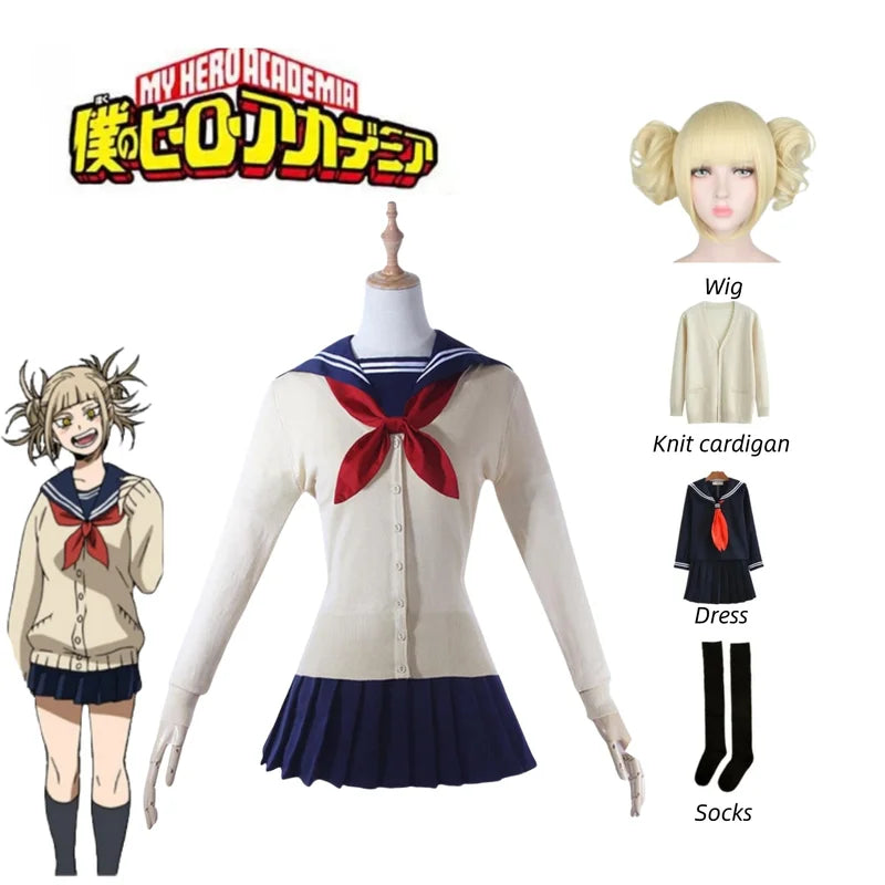 Anime Himiko Toga Cosplay Costume with Wig for Halloween Role Play