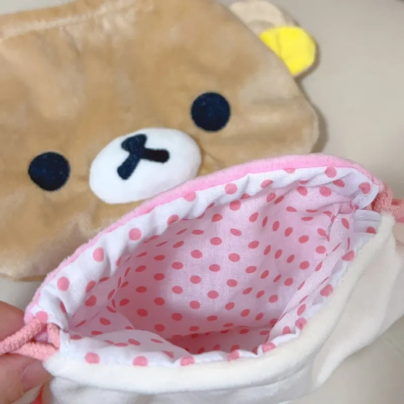 Cute Cartoon Bear Plush Drawstring Bag for Travel & Daily Use - Cosmetic & Storage Pouch