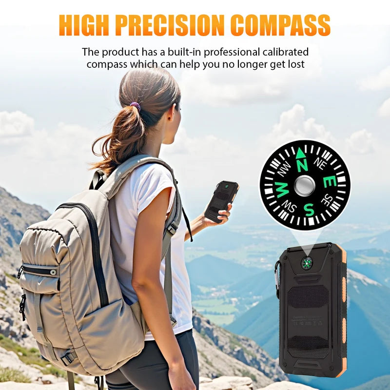 10,000mAh Solar Power Bank Waterproof Portable Charger with Dual USB & LED Flashlight