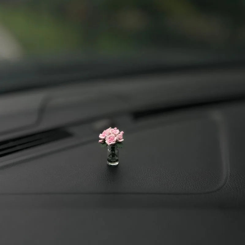 Car Interior Decoration Mini Resin Rose Sunflower Vase - Auto Center Console Ornament