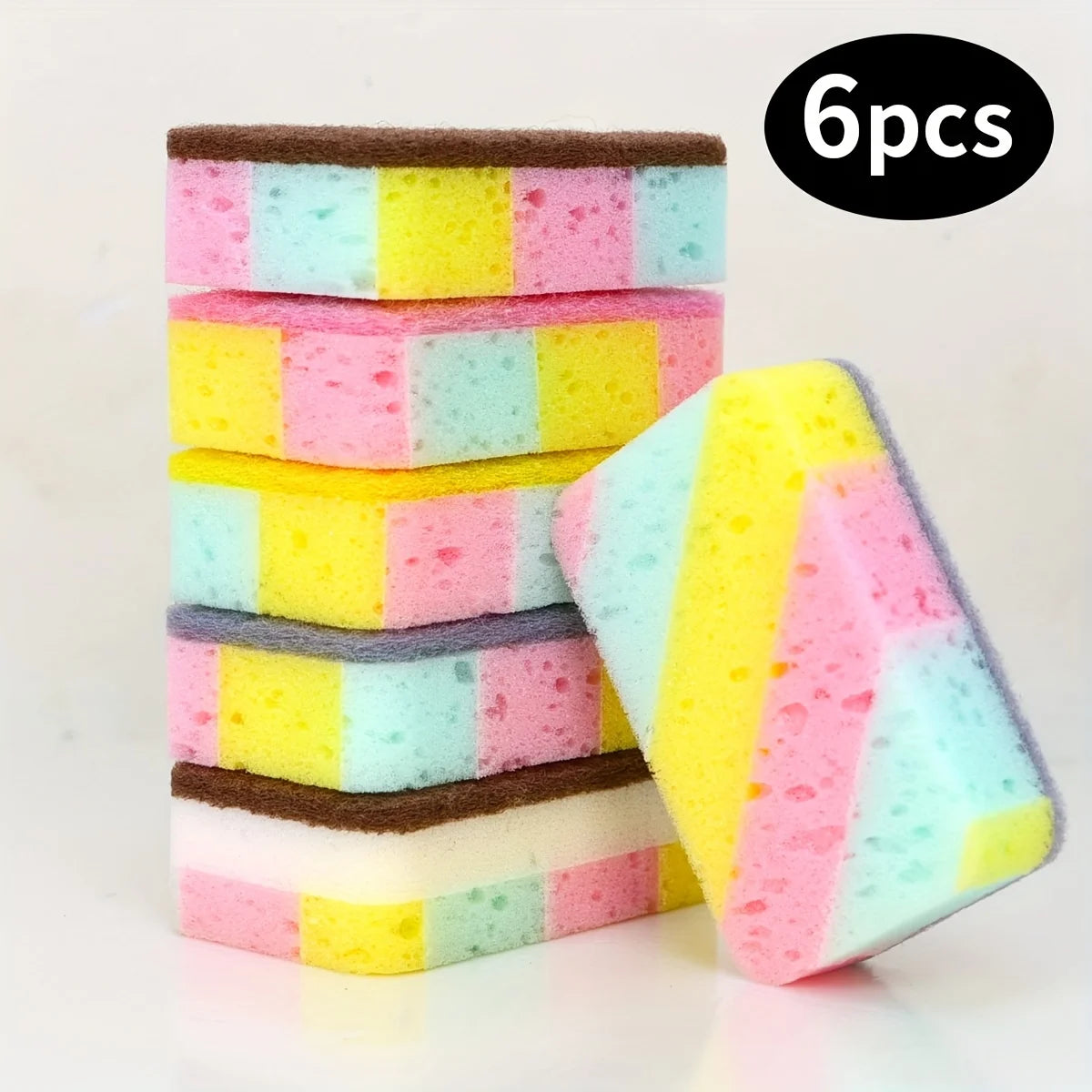 6pcs Color-Blocking Dishwashing Cloths Double-Sided Scrubbing Sponges