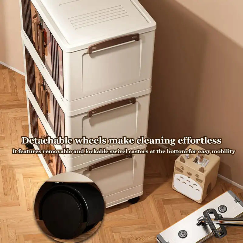 Stackable Storage Cabinet with Doors & Wheels - Modular Plastic Organizer, 2-5 Tiers