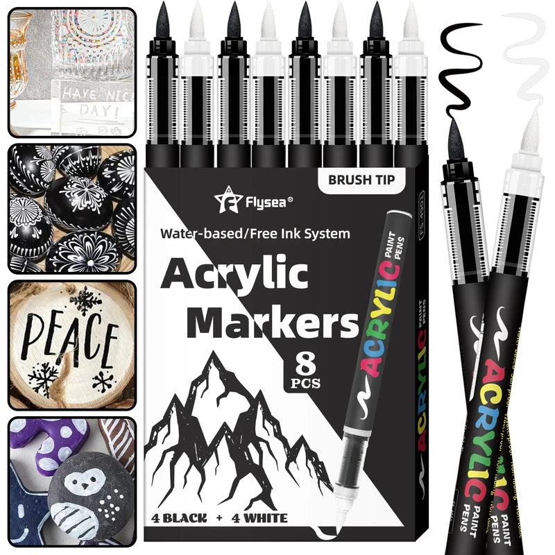 8pcs Acrylic Paint Markers Set with Large Ink Capacity for Illustration and Crafting