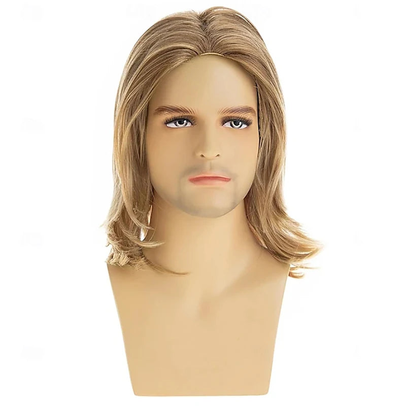 Men's Blonde Synthetic Wig Short Layered Cosplay Costume Party Wigs