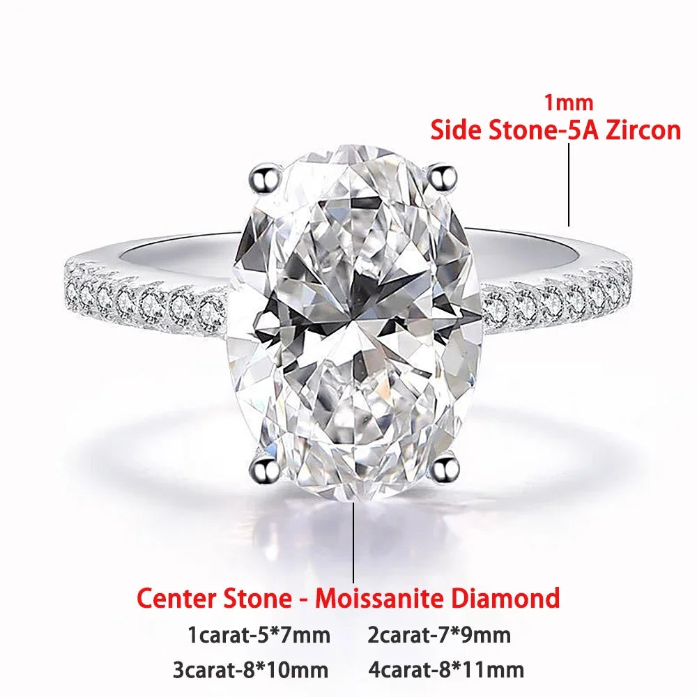Oval Cut Moissanite Engagement Ring for Women 1-4 Carat S925 Silver Wedding Band